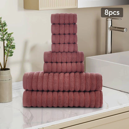 8 Piece Oversized Bath Towel Set, 100% Cotton Bath Towels, Highly Absorbant Bordered Towels