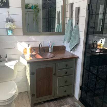 Rustic Farmhouse Vanity - Copper Sink - 42" - BLUE🔥Free shipping🔥