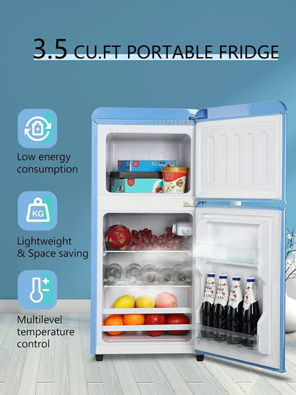 KRIB BLING Mini Fridge with Freezer on Top, 3.5 Cu.Ft Compact Refrigerator with 7 Levels Adjustable Thermostat, Small Fridge for Dorm, Office, RV Camping, Silver