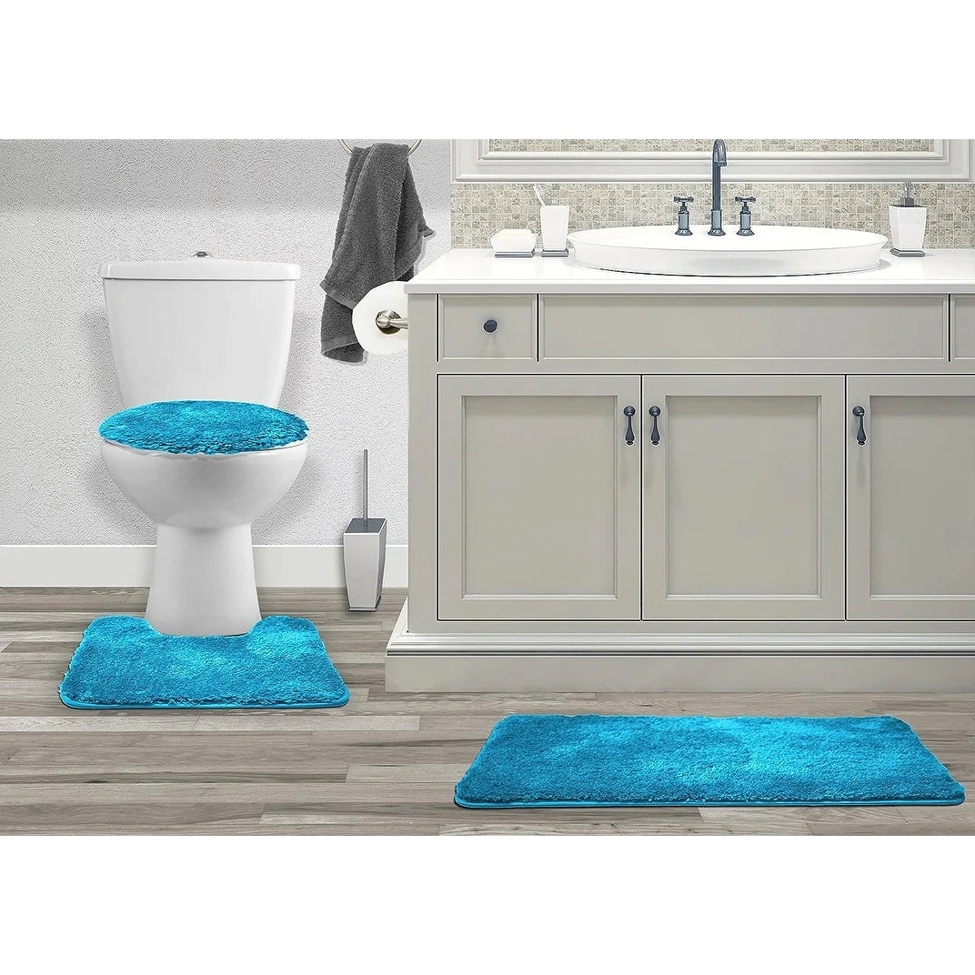 Queen Mary 3 Piece Bathroom Rug Set, Luxury Soft Plush Bath Mat, Contour Rug, Lid Cover, Non-Slip