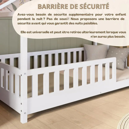Clearance Sale Crazy Pine Cabin Bed 160x80 cm – Natural Wood Children's Bed with Barrier – Montessori Floor Bed with Height-Adjustable Legs and Removable Barrier - Crazy House