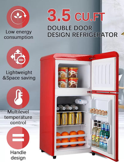 KRIB BLING Mini Fridge with Freezer on Top, 3.5 Cu.Ft Compact Refrigerator with 7 Levels Adjustable Thermostat, Small Fridge for Dorm, Office, RV Camping, Silver