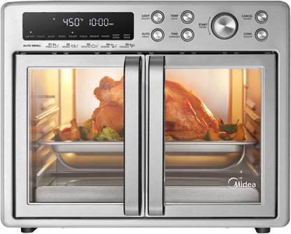 Midea Flexify French Door Toaster Oven Air Fryer Combo, 26.4 QT, Extra Large Air Fryer Countertop Oven 10-in-1 Combo, 25% Faster Cooking and 90% Less Oil, Stainless Steel