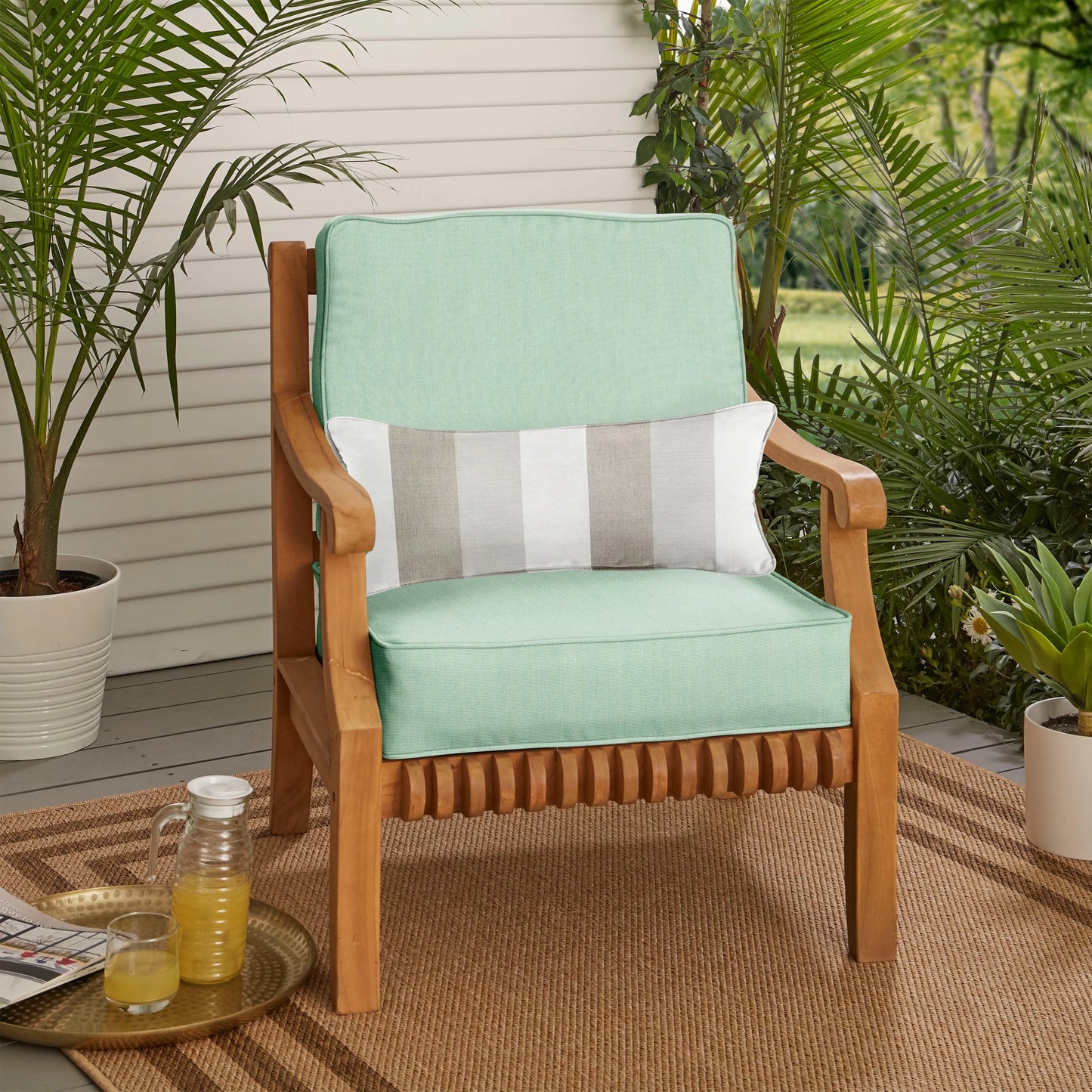 Sorra Home Oakley Sunbrella Solid Indoor/ Outdoor Corded Chair Cushion Set and Lumbar Pillow
