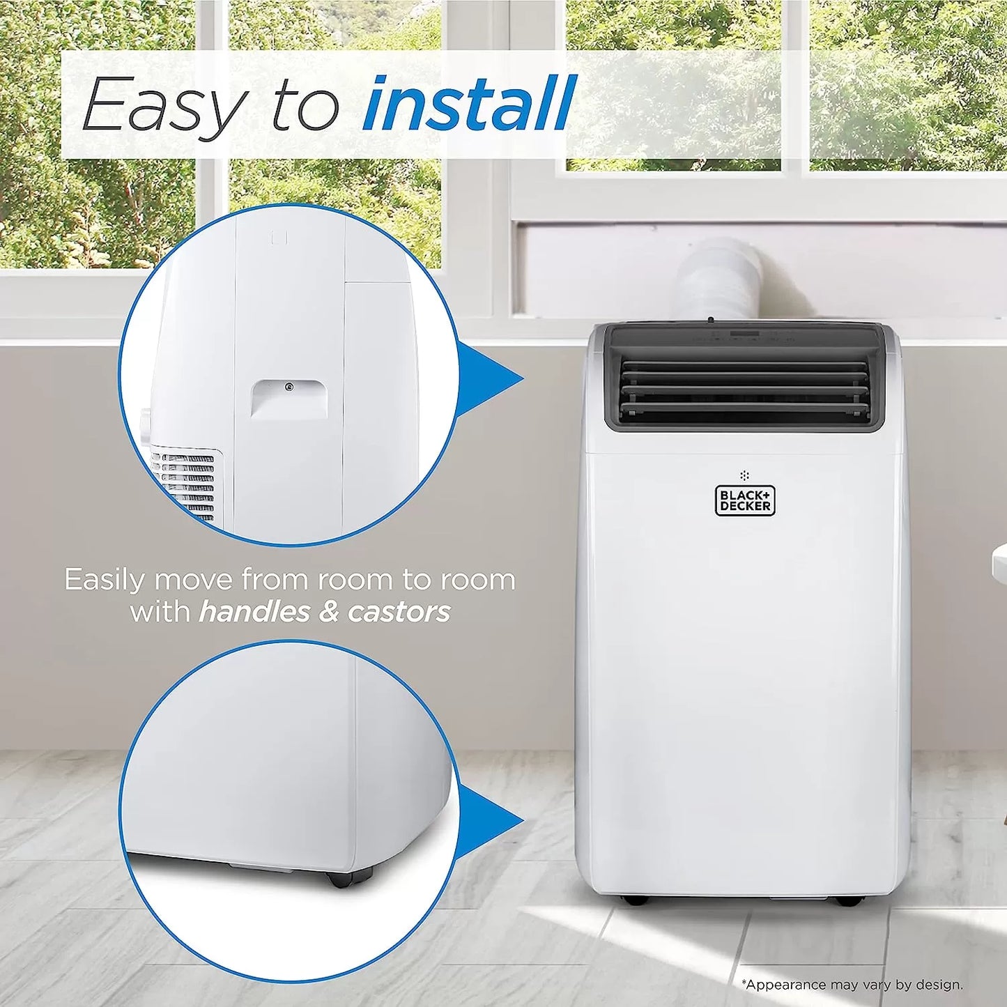 BLACK+DECKER 8,000 BTU Portable Air Conditioner up to 350 Sq. with Remote Control, White