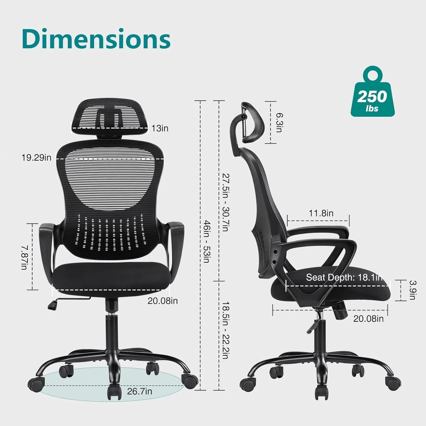Ergonomic Office Chair, High Back Desk Chair with Headrest, Home Office Swivel Mesh Computer Chair, Executive Office Chair
