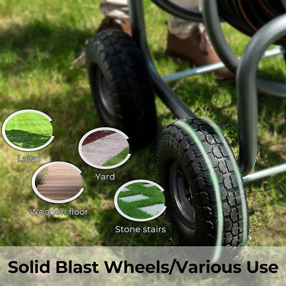 Hose Reel Cart, Hose Reel Cart with Wheels Heavy Duty, Industrial Hose Reels for Outside, 250-Feet of 5/8" Hose Capacity, Hose Guide Installed
