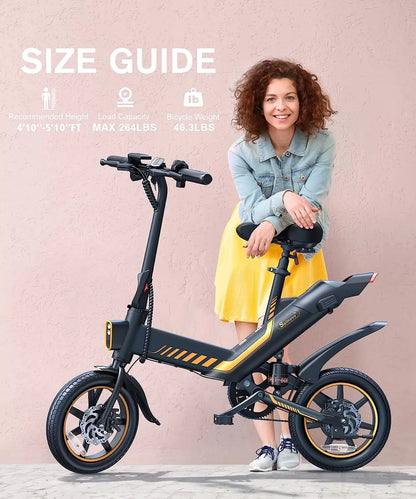 Sailnovo Electric Bike, Electric Bicycle with 18.5mph Electric Bikes for Adults Teens E Bike with Pedals, 14" Waterproof Folding Mini Bikes with Dual Disc Brakes