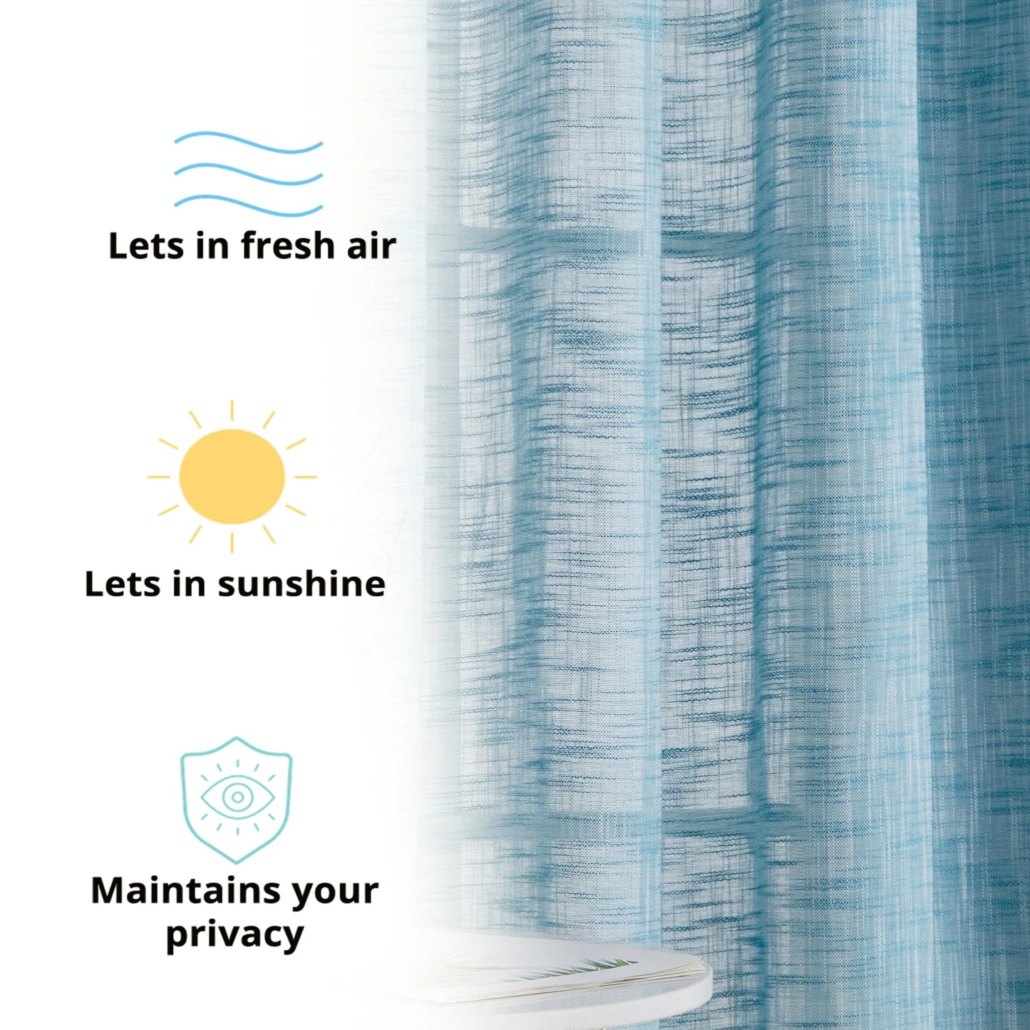 HLC.me Madison Faux Linen Textured Sheer Privacy Sun Light Filtering Window Grommet Thick Curtains Panels, Set of 2