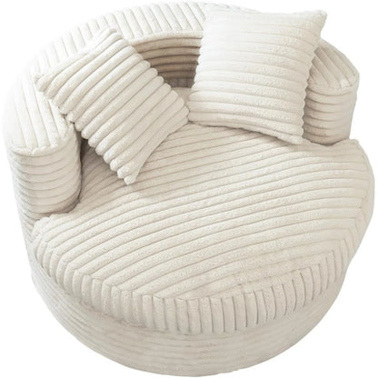 WOWMAX 47" Round Chaise Lounge Chair Indoor, Upholstered Corduroy Floor Sofa Oversized Sleeper Chair with 2 Throw Pillows