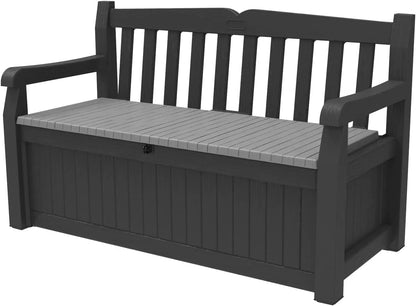 Keter Solana 70 Gallon Storage Bench Deck Box for Patio Furniture, Front Porch Decor and Outdoor Seating – Perfect to Store Garden Tools and Pool Toys,Brown/Brown