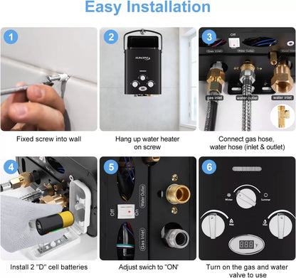 Portable Water Heater Propane Tankless - 6L 1.58GPM RV on demand Hot Gas Outdoor Digital Display Water Heater for Camping ,Boat,Cabins