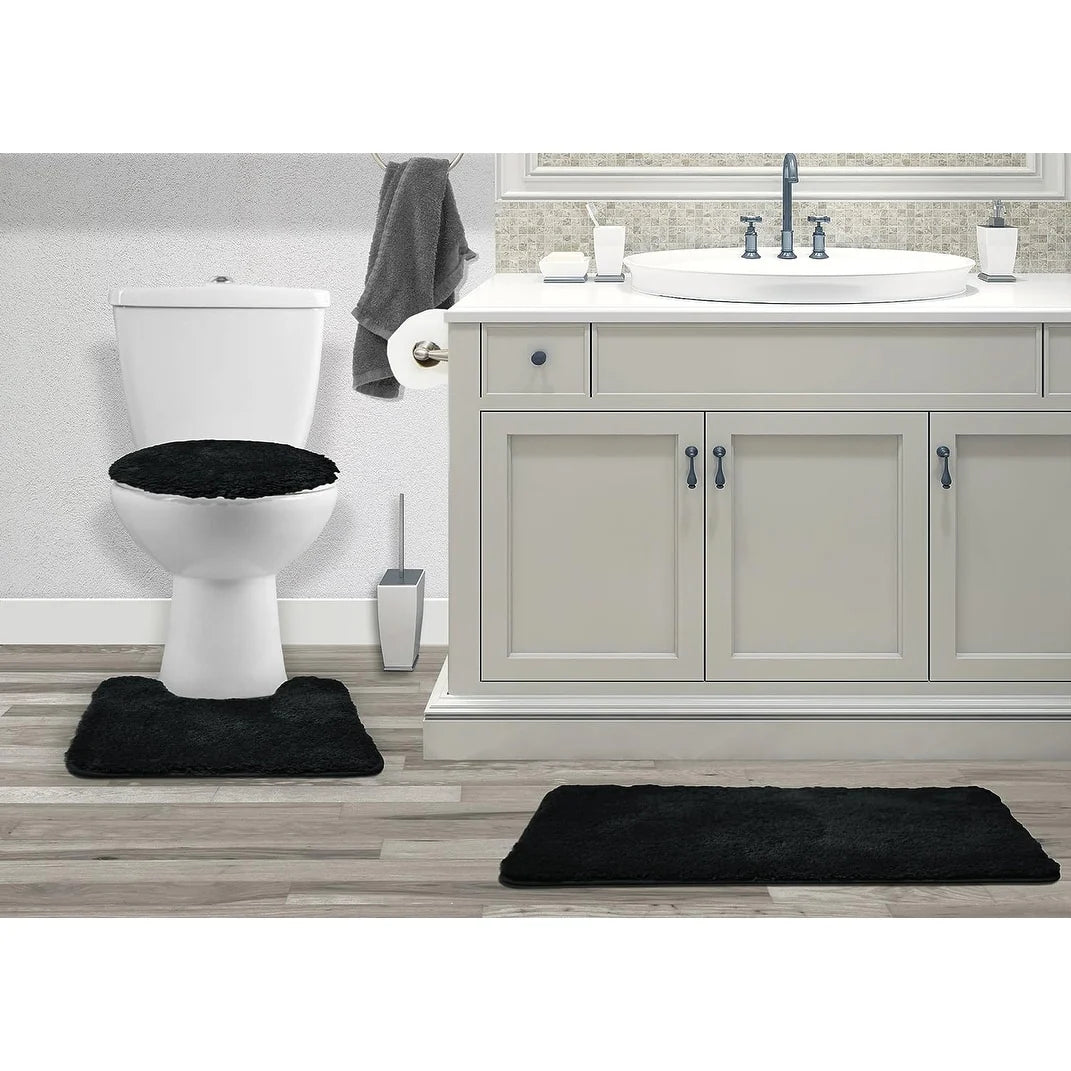 Queen Mary 3 Piece Bathroom Rug Set, Luxury Soft Plush Bath Mat, Contour Rug, Lid Cover, Non-Slip
