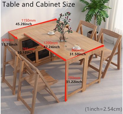 Folding and Expandable Multifunction Dining Table with Hidden Storage Design Cabinet