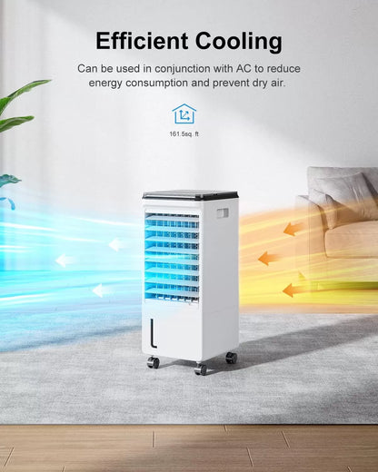 Cozzyben Air Conditioner Portable for Room, 3-IN-1 Evaporative Air Cooler, Windowless Ac Fan for Bedroom Indoor 1.85 Gal Water Tank, 3 Speeds, 80°Oscillation, Remote Control, 1-7H Timer & 4 Ice Pack