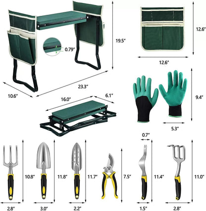 Garden Stool Foldable Heavy Duty Garden Bench with EVA Foam Kneeling Pad, Garden Tools, Gardening Gloves and Tools Bag, Gardening Gifts for Women/Mother and Men