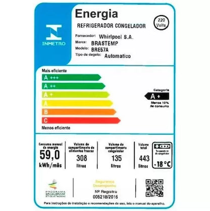 Brastemp BRE57AK Frost Free Refrigerator with Turbo Ice Inverse - 443L
