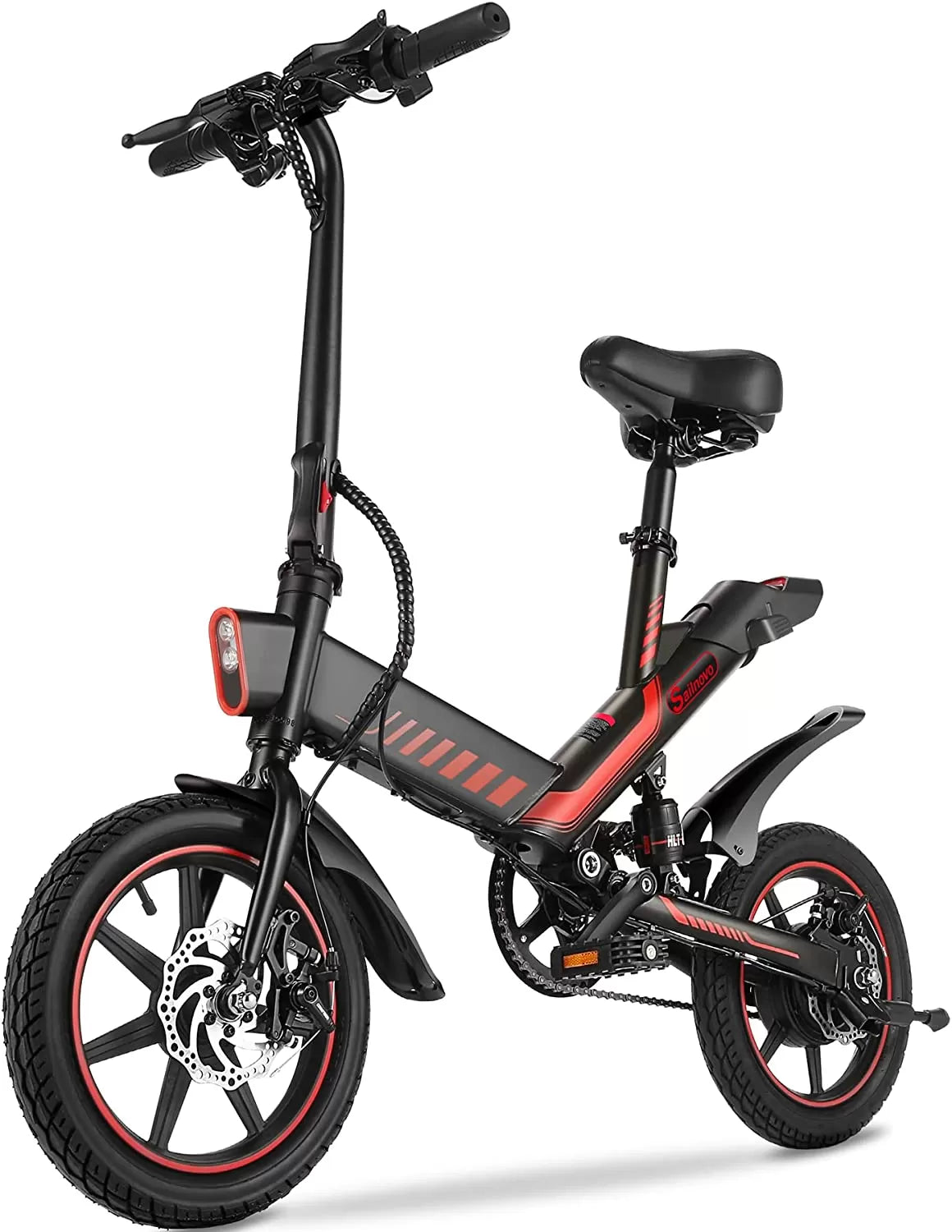 Sailnovo Electric Bike, Electric Bicycle with 18.5mph Electric Bikes for Adults Teens E Bike with Pedals, 14" Waterproof Folding Mini Bikes with Dual Disc Brakes