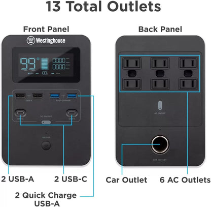 Westinghouse 155Wh 150 Peak Watt Portable Power Station and Solar Generator, Pure Sine Wave AC Outlet, Backup Lithium Battery for Camping, Home, Travel, Indoor/Outdoor Use (Solar Panel Not Included)
