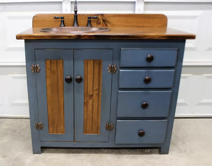Rustic Farmhouse Vanity - Copper Sink - 42" - BLUE🔥Free shipping🔥