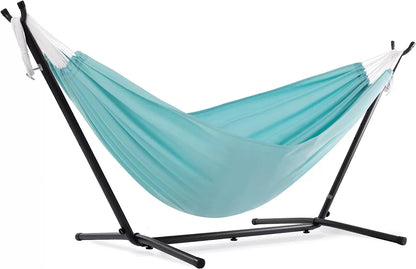 Double Cotton Hammock with Space Saving Steel Stand, Tropical (450 lb Capacity - Premium Carry Bag Included)
