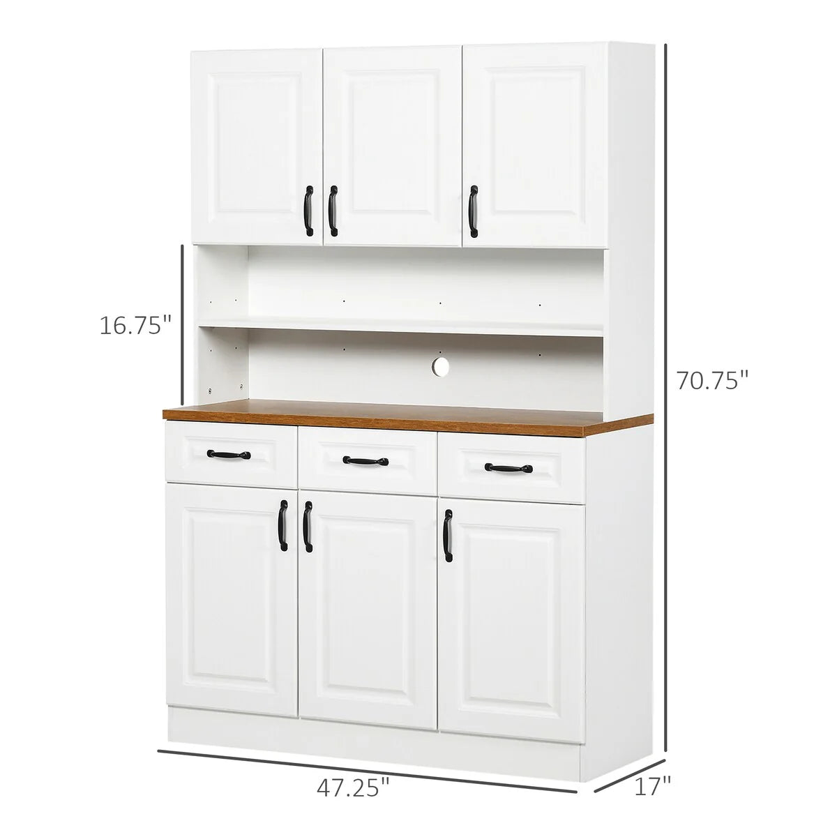 HOMCOM 71" Kitchen Pantry, Freestanding Buffet with Hutch, Farmhouse Microwave Cabinet with Countertop and Adjustable Shelves