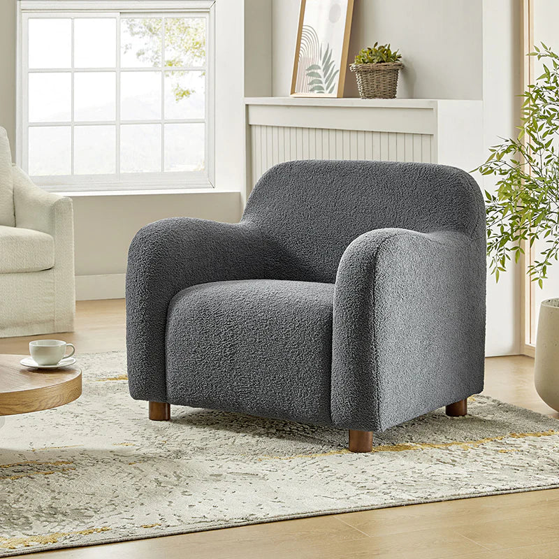 Heinrich 35" Wide Boucle Upholstered Armchair  with Solid Wood Legs