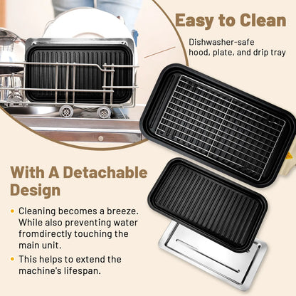 Pukomc Electric Indoor Grill,2 in 1 Indoor Grills for Kitchen with Grill Net & Non-Stick Cooking Removable Plate